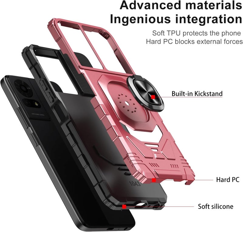 Mocotto for TCL K24/TCL K23/TCL 50 LE Phone Case with Tempered Glass Screen Protector,Military Grade Heavy Duty Shockproof Protective Cover,with Ring Kickstand (TCL K24,Rose Gold) - Image 3